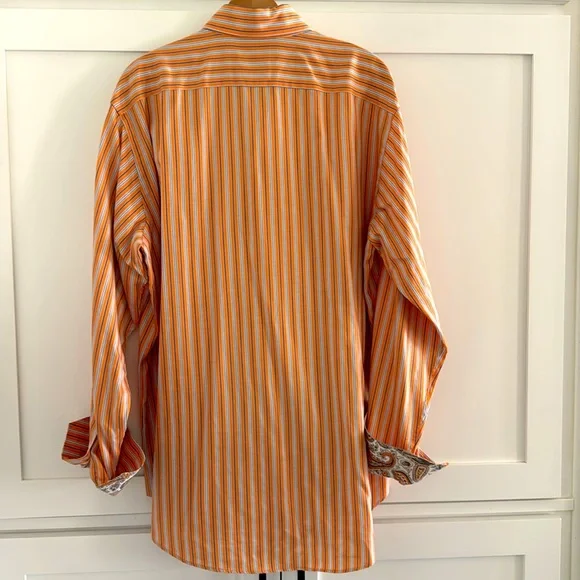Men’s Thomas Dean Orange and White Casual Button Down Shirt XL TG